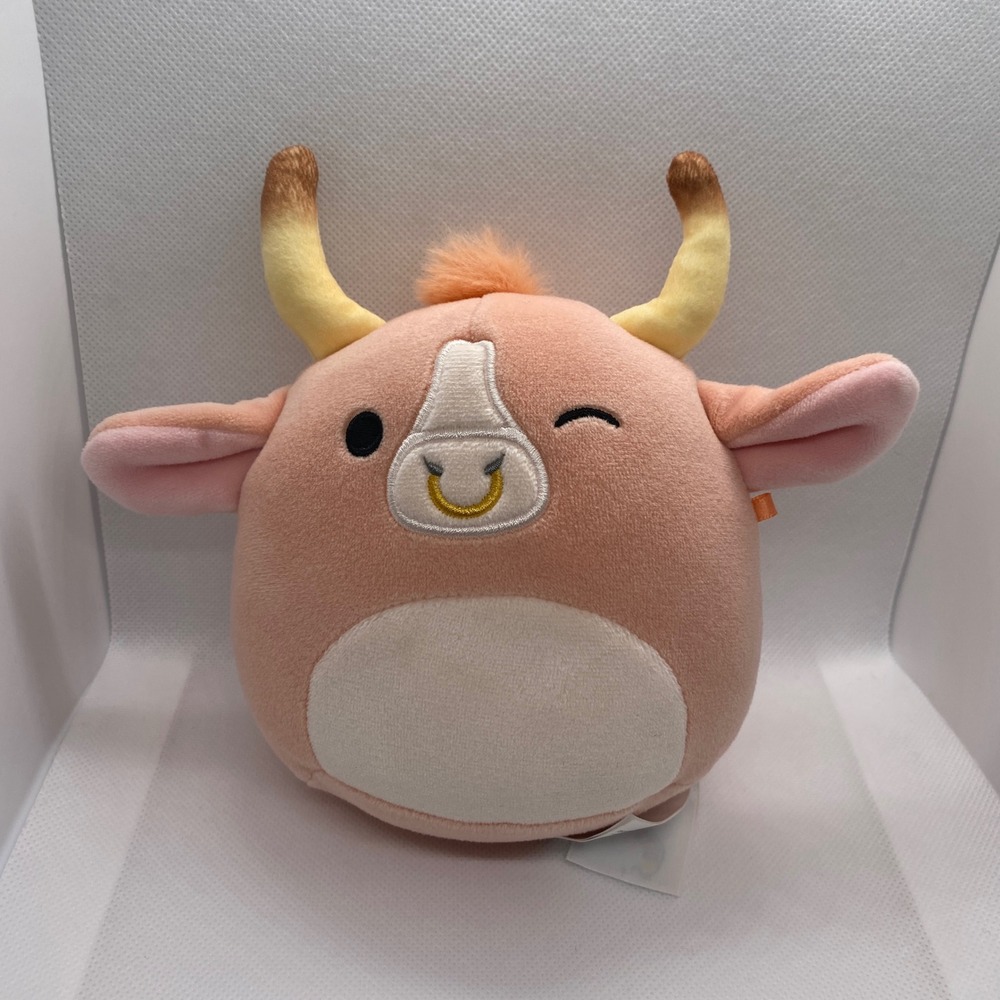 KellyToy Squishmallow 5" Peach Howland the Brahma Bull Winking Nose Ring Plush